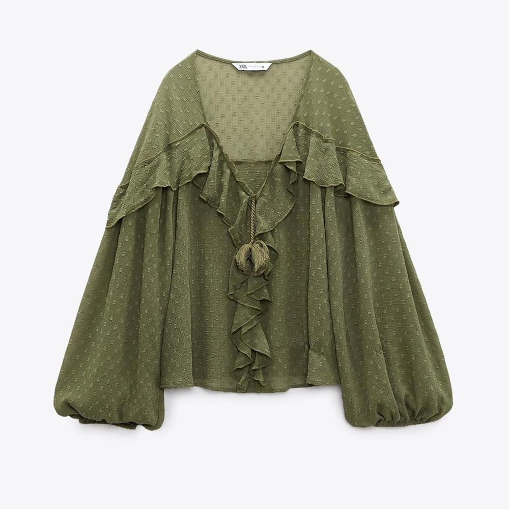 Zara Green Ruffled Blouse
